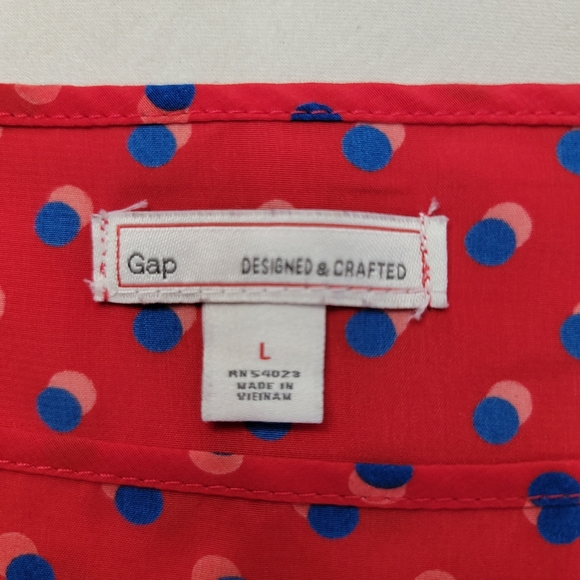 Gap Blouse Red Blue Polka Dot Lightweight Flowy Polyester Long Sleeve Boatneck L - Picture 5 of 13